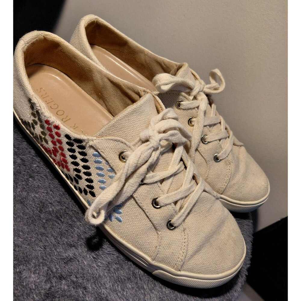 Jack Rogers Shoes Luna Lace Up Canvas Sneaker Embroidered Arrow US 7M